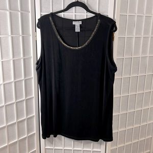 Catherine’s Black Tank Rounded Neck With Beaded Edge Size 2X Like New